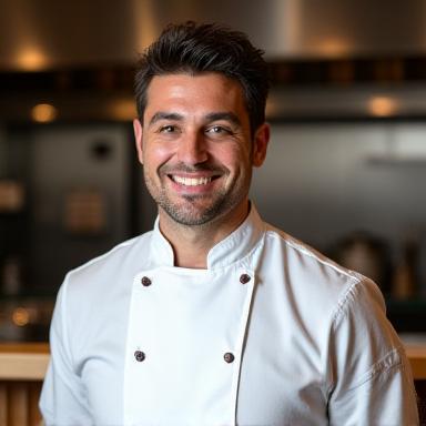 Portrait du Chef Julien De La Roche en cuisine